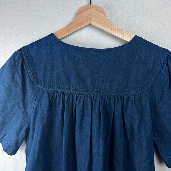 Go Softly Patio Embroidered Peacock Floral Denim Dress Size S Cotton Grandmacore - Picture 3 of 9